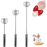 3Pcs Semi Automatic Egg Whisk, Rotary Hand Push Whisk, Stainless Steel Egg Beater, Versatile Egg Mixer with Yolk Separator for Cream Making Milk Frothering Smoothies Whipping, 10 & 12 &14 Inches Set