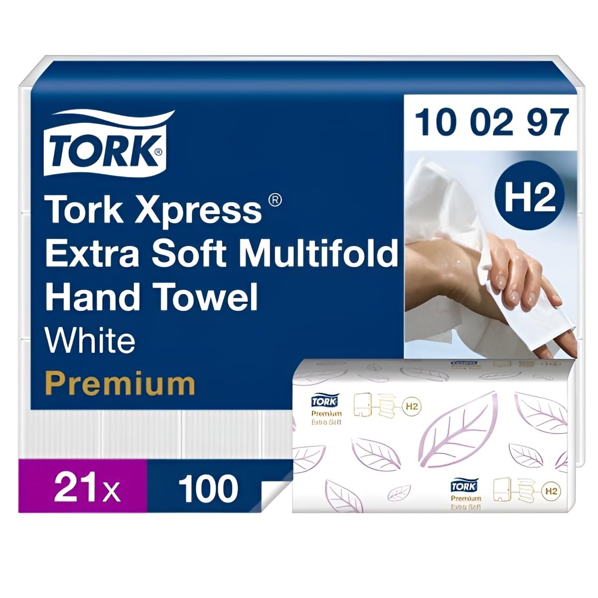 Tork Xpress Multifold Hand Towel, White, Extra Soft, Compatible with Tork H2 systems, QuickDry Technology, 21 packs of 100 sheets each (100297)