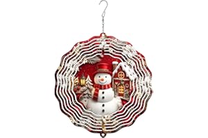 Snow Man Wind Spinner, Christmas Festive House Lantern Xmas Red Metal Kinetic Wind Sculptures Outdoor Ornaments for Garden La
