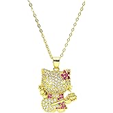 MOPWJCC Cute Cat Necklace with Sparkling Rhinestones - Cubic Zirconia Pendant on Adjustable Chain, Kawaii Gift for Women