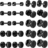 NEWITIN 10 Pairs Black Stud Earrings for Men Faux Gauges Earring Hypoallergenic Earring Ear Tunnel Stainless Steel Dot Earrings for Men Women, 18G Round Ear Studs 3mm-14mm