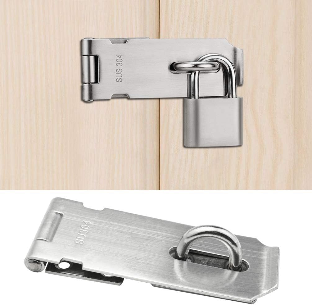 4 Pcs Security Door Locks Hasp Latches, Stainless Steel Safety Packlock Clasp with Screws for Cabinet, Furniture, Drawer, Cupboard (2 Pack 5 inch Padlock Hasp + 2 Pack 4 inch Padlock Hasp) - - 