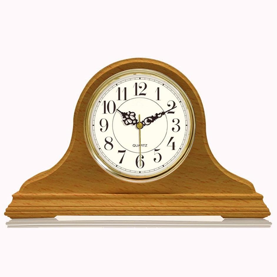 Mantel clock, wooden clock mute grainy vintage wooden den quartz mantle clock creative home