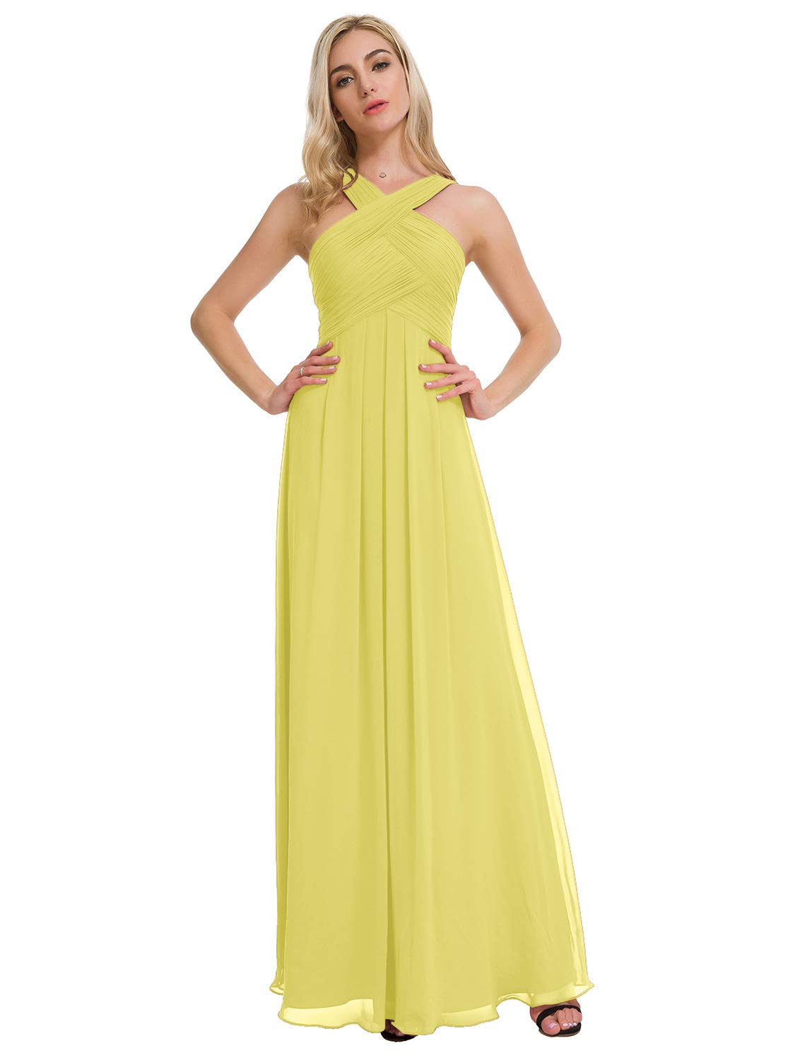 Alicepub Crisscross Neck Bridesmaid Dress Chiffon Long Formal Dresses for Women Party Evening
