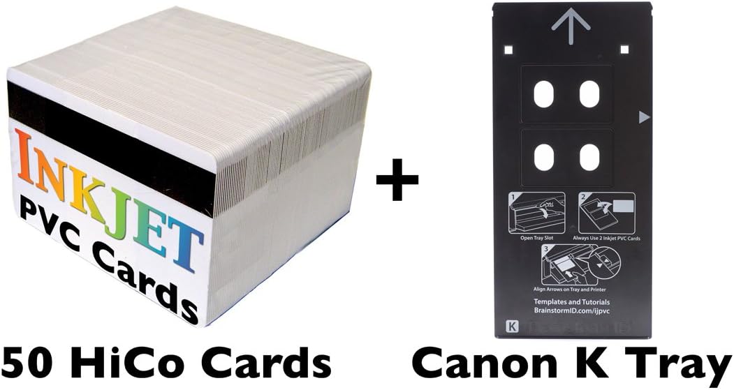 Inkjet PVC Card Starter Kit for Canon PIXMA PRO-10 and PRO-100 (Canon K Tray Printers) Includes Tray and 50 Inkjet PVC Cards w/HiCo Magnetic Stripes