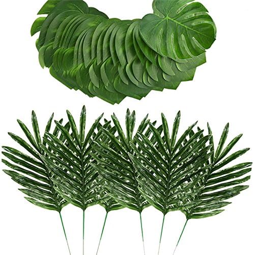 Muzi Artificial Turtle Leaf Hibiscus With Rod Leaf Set of 24 Pieces with Plant Roots for Party Dinner Cocktail Table Decoration Hawaii Style
