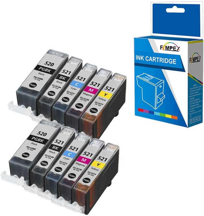 Fimpex 10pk PGI-520 CLI-521 Ink Cartridges for Canon Pixma iP4600 MP620 MX870