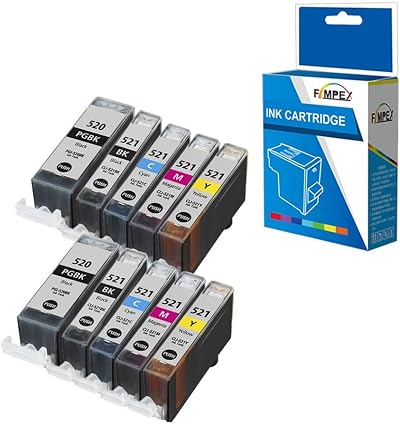 Fimpex 10pk PGI-520 CLI-521 Ink Cartridges for Canon Pixma iP4600 MP620 MX870