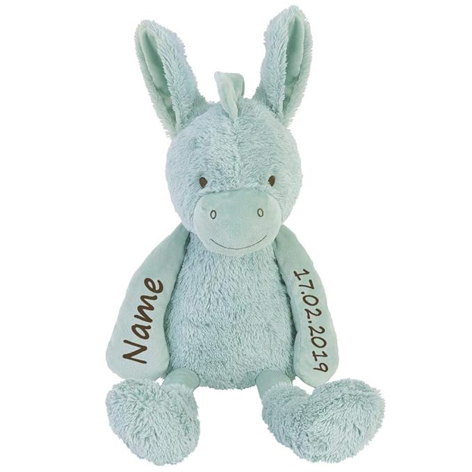Stofftier Esel mit Namen und Geburtsdatum personalisiert 26cm