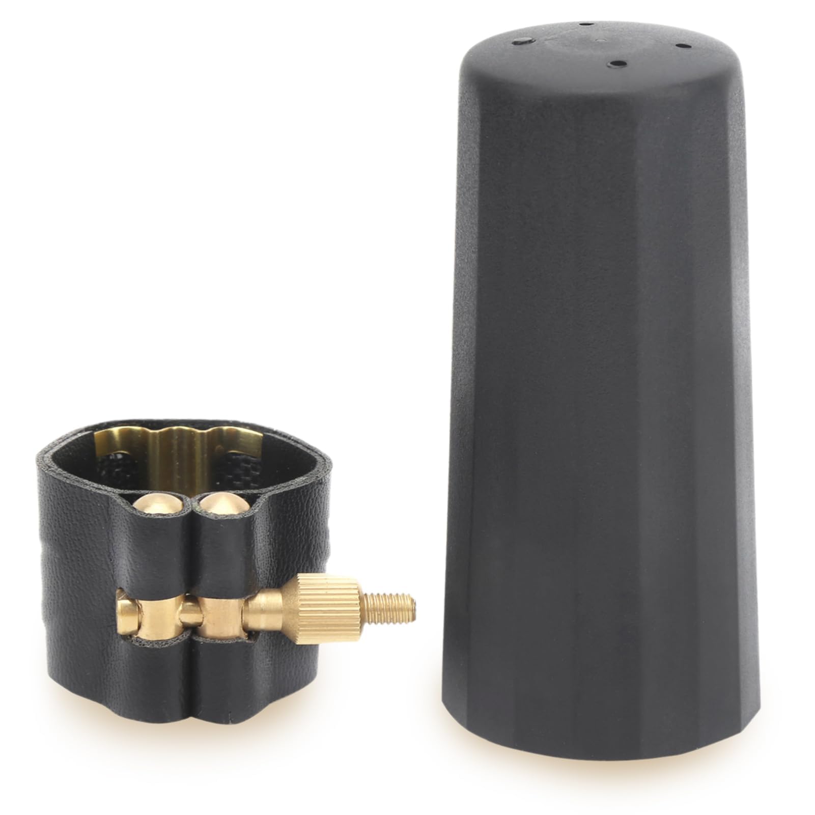 Alto Saxophone Mouthpiece Ligature, Alto Sax Mouthpiece Ligature with Plastic Cap Alto Saxophone PU Leather Ligature Sax Mouthpiece Clip with Cap for Alto Saxophone Use Replacement Supply