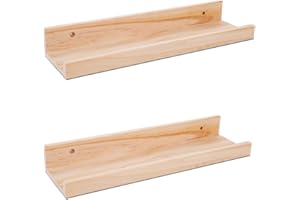 AZSKY 16 in Floating Shelves Set 2, Natural Wood Ledge Shelf, Wall Shelf, Picture Ledge Shelf, Gallery Shelf, Nursery Hanging Bookshelf