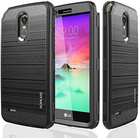 LG Stylo 3 Case,LG Stylo 3 PLUS Case,LG Stylus 3 Case,SOPKASE [IRON DEFENDER SERIES] Full body Protective Shock Reduction [Brushed Metal Texture] Heavy Duty Impact Resistant Case for LG LS777,Black