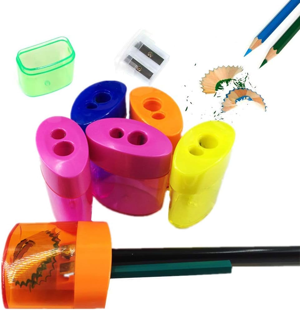 12Pack Dual Hole Pencil Sharpener with Cover Plastic Manual Pencil
