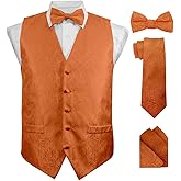 Vittorio Farina Formal Paisley Satin Suit Vest for Men Set of 4 - Vest, Tie, Bow Tie & Pocket Square (Black Back)