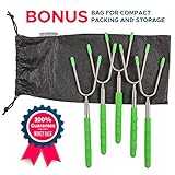 Marshmallow Roasting Sticks - 34 Inch Long Extendable Telescoping Smores Skewers & Hot Dog Forks – Safe for Kids - Great for Fire Pit Camping BBQ Campfire Accessories - Set of 5