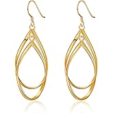 18k Gold Swirl Wire Dangle Drop Earrings for Women,Twisted Silver Double Linear Hanging Earrings,Spiral Statement Jewelry Gifts for Party Prom