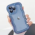LLZ.COQUE for iPhone 13 Pro Case, Cute Curly Wave Frame Shape with Plating Edge, Camera Lens Cover & Soft TPU Silicone Heavy Duty Shockproof Drop Protection Clear Phone case for iPhone 13 Pro, Blue
