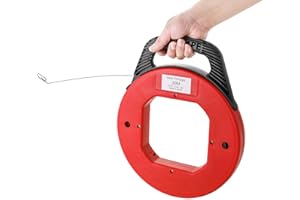 AMGSH 100 Feet Steel Fish Tape with Red Plastic Housing – Heavy Duty, Rust-Free, Retractable Wire Fish Tape Reel for Conduit, Drywall, and Insulated Walls