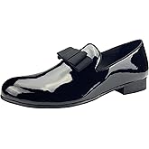 Justar Men's Patent Leather Tuxedo Dress Shoes Slip-on Loafers with Bowtie Wedding Party Prom Shoes for Men