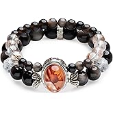 MOOKATTOO Black Obsidian Crystal Bracelet for Women, Stretch Elastic Bead Chakra Healing & Protection Bracelet, Positive Energy Jewelry Gift for Her, Girlfriend, Bestie, Birthday, Valentine‘s Day