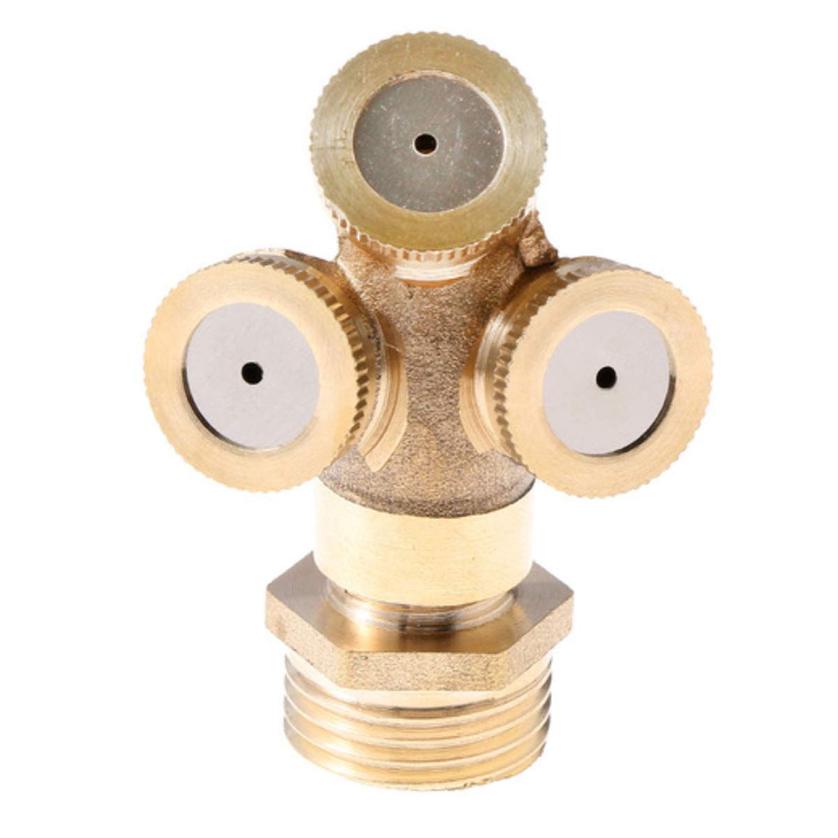 TOOLSTAR Spray Misting Nozzle, 3 Hole Brass Misting Nozzle Garden Sprinkler Irrigation Fitting Water Connector with 1/2" Adapter for Outdoor Garden - Pack of 1