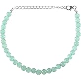 Vatslacreations 4MM Natural Gemstone Bead Bracelet, Crystal Birthstone Jewelry, 925 Sterling Silver Adjustable Chain, 18cm Gift for Her