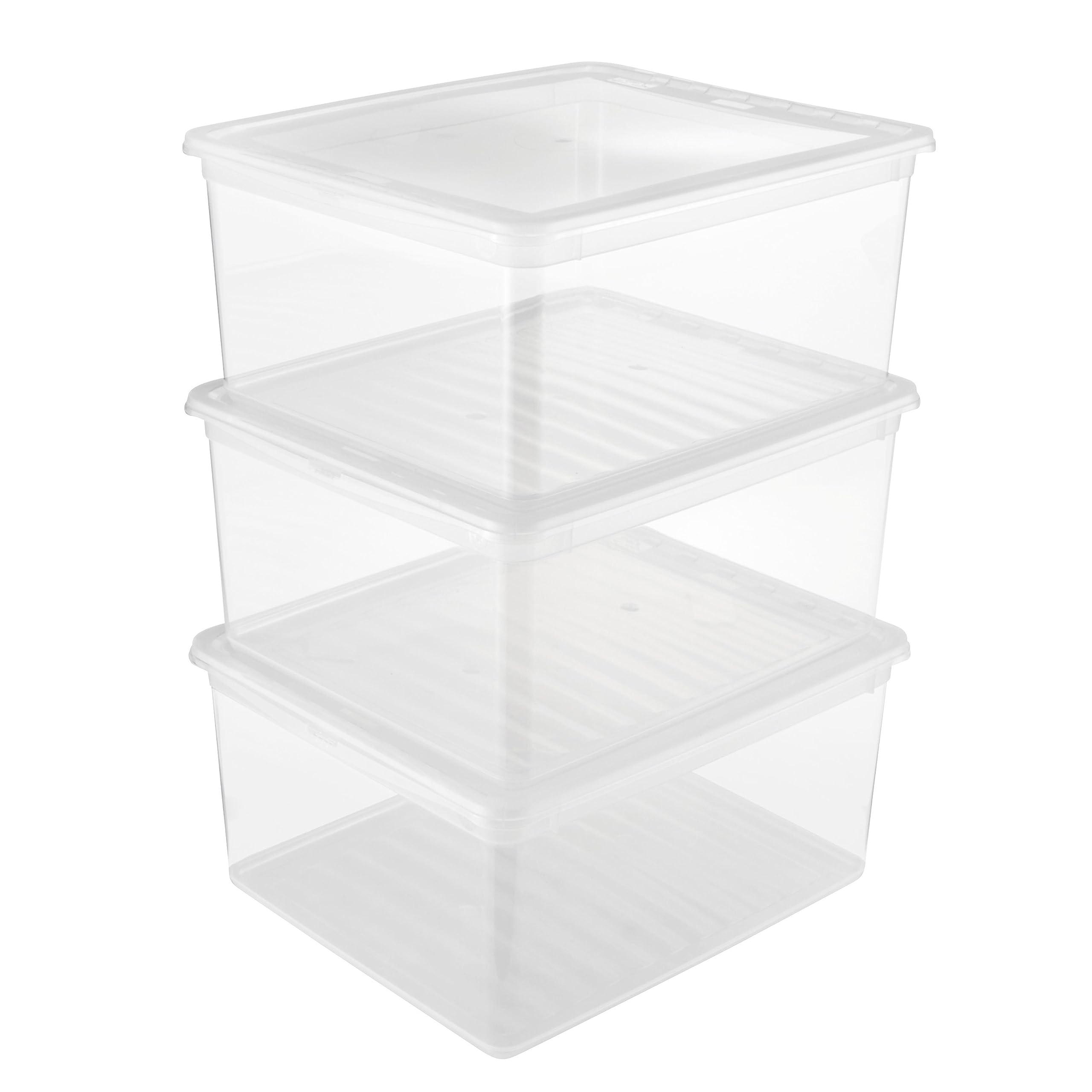 keeeper Clearboxes with Air Control System, Set of 3, Height: 18 cm, 39x33.5x18 cm, 3 x 18 Litre, Bea, Transparent