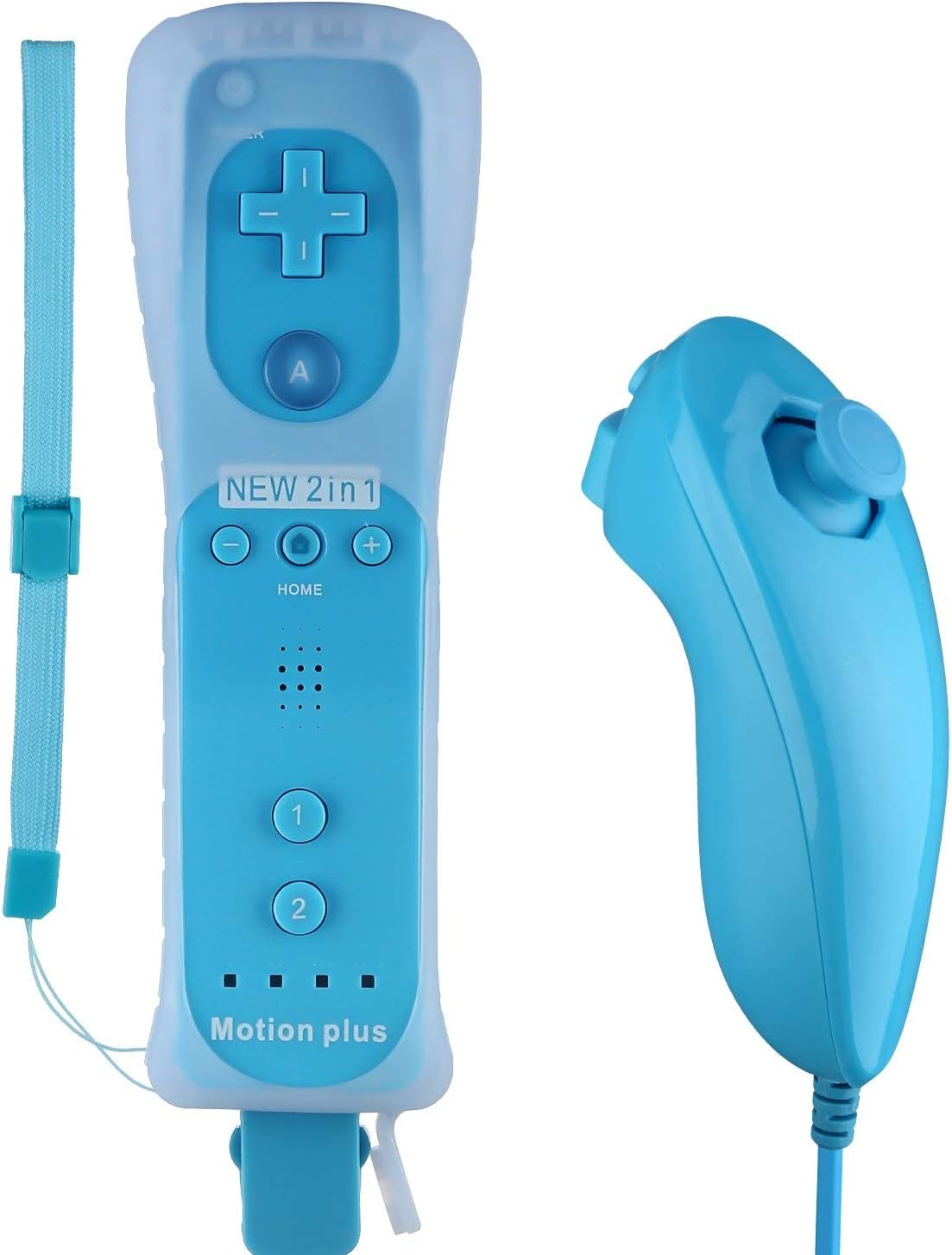 STOGA Wii Controller and Nunchuk Motion 2 in 1 Built-in Motion Plus Remote and Nunchuck Controller with Silicon Case for Nintendo Wii (Red) (blue)