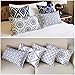 Slow Cow Linen Embroidered Lumbar Cushion Cover Pillowcase Geometric Pattern Designs Rectangular Throw Pillow Cover 12 x 20 Inches Navy Blue