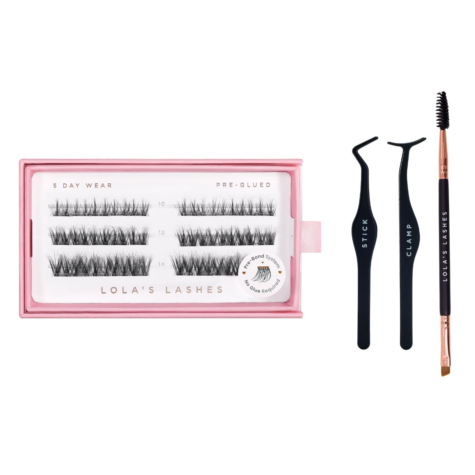 Lola's Lashes Pre-glued Lashes | Soft Definition 3 Row Starter Kit | Pre-Glues Lashes | Easy Application | Application Tools Included | 5-10 Days Wear & Waterproof | 10-14mm