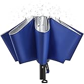 G4Free UPF 50+ UV Protection 54 Inch Large Reverse Travel Umbrella, 10 Ribs Windproof Compact Sun Blocking Inverted Car Umbrellas Automatic Open Close (Blue/Silver)