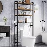 Insdiy Over-The-Toilet Storage Rack, 4 Tier Bathroom Shelf Organizer Over Toilet with Adjustable Shelves, Basket, Hooks, Paper Holder, Quick Interlock Install & Water-Resistant Shelves (Vintage Brown)