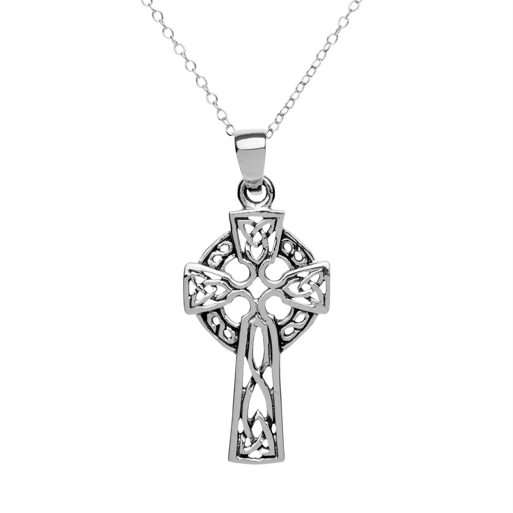 81stgeneration Sterling Silver Celtic Cross Pendant on 18" Curb Chain - 925 Silver Celtic Knot Necklace for Women – Traditional Faith Symbol - Trinity Knot Design - Classic Knotwork Jewellery