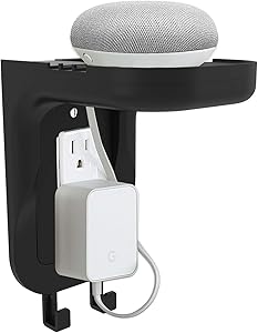 WALI Wall Bathroom Shelf Standard Vertical Duplex GFCI Décor Outlet Charging for Cell Phone, Dot, Google Home, Speaker up to 20lbs with Cable Management and Detachable Hooks (OSH001-B), Black