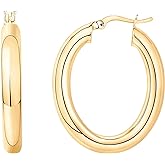 PAVOI 14K Gold Plated Sterling Silver Post Monet Oval Chunky Lightweight Hoop Earrings for Women