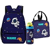 Fovanxixi Custom Astronaut Space Backpack for Kids Boys Girls Personalized Name School Bag with Lunch Bag Kids Water Bottle Customize 3Pcs Backpack Set