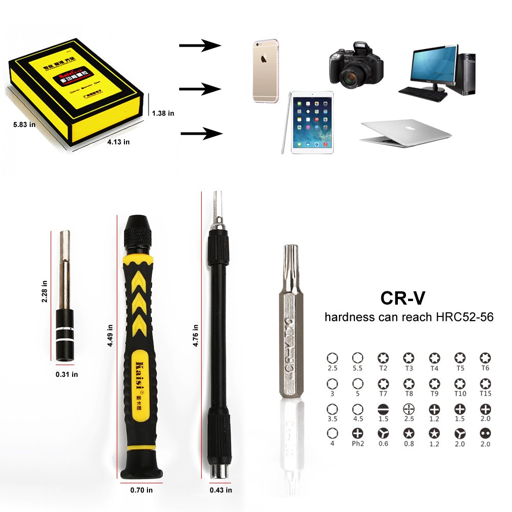 Repair Kit Magnetic Screwdriver Set Precision Tool Kit for iPhone Repair Computer Repair/iPad/Samsung Galaxy/Phone/Tablets/Electronic and Precision Devices, Tool Set with Box, Kaisi 38-Piece CRV