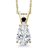 Gem Stone King 14K Yellow Gold White Moissanite and Black Diamond Pendant Necklace for Women | 2.00 Cttw | Gemstone Birthstone | Pear Shape 10X7MM | With 18 Inch Chain