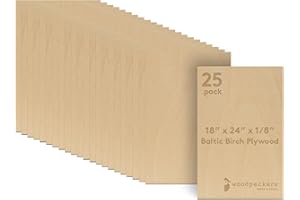 Baltic Birch Plywood, 3 mm 1/8 x 18 x 24 Inch Craft Wood, Box of 25 B/BB Grade Baltic Birch Sheets, Perfect for Laser, CNC Cutting and Wood Burning, by Woodpeckers