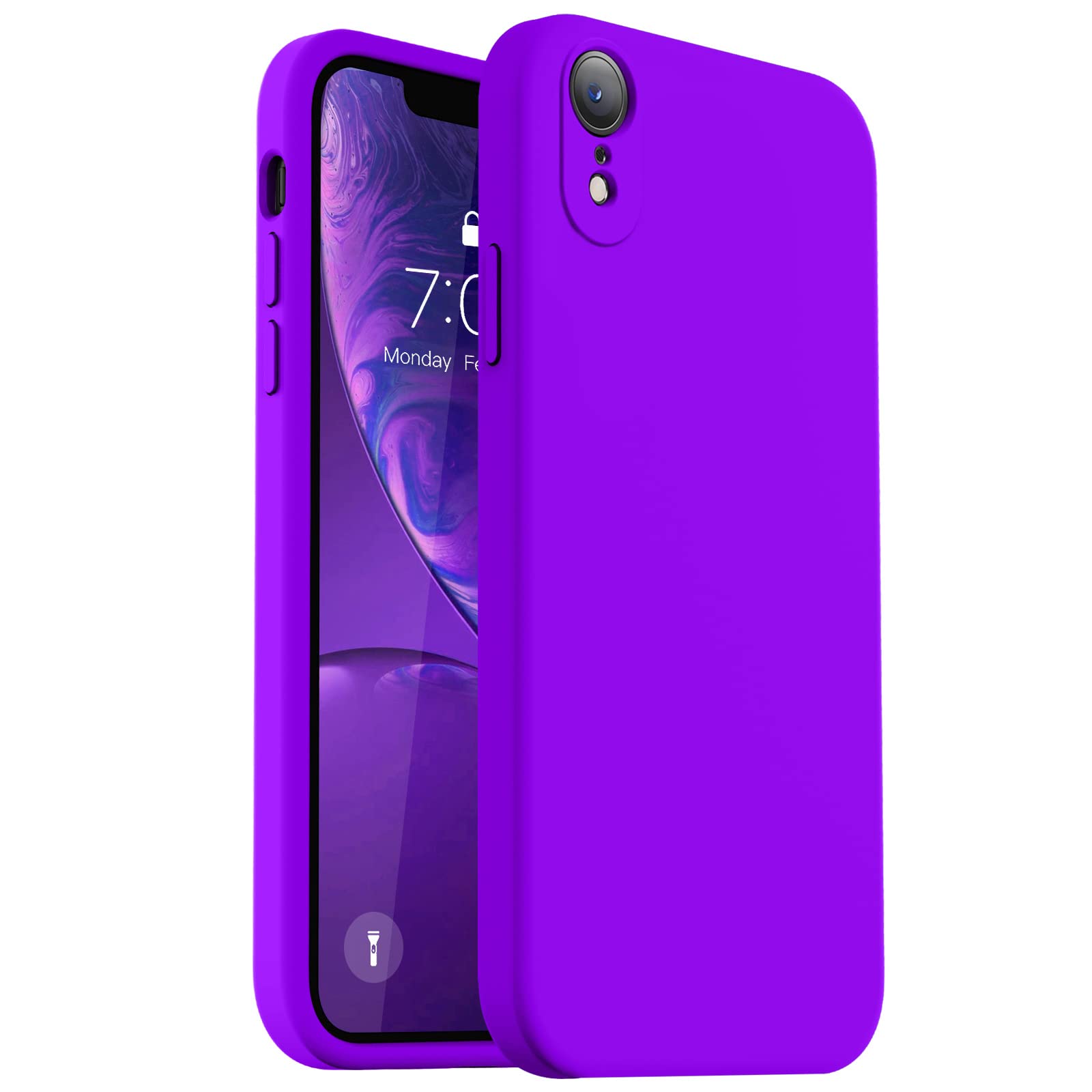 Photo 1 of Vooii Compatible with iPhone XR Case, Upgraded Liquid Silicone with [Flat Edges] [Camera Protection] [Soft Anti-Scratch Microfiber Lining] Phone Case for iPhone 10 XR 6.1 inch - Neon Purple