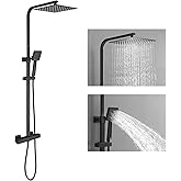Matte Black Exposed Shower System 9 Inch Rainfall Shower Head | Handheld Spray Single Handle Center Wall Mount Bathroom Shower Faucet with Square Shower Head by Homevacious