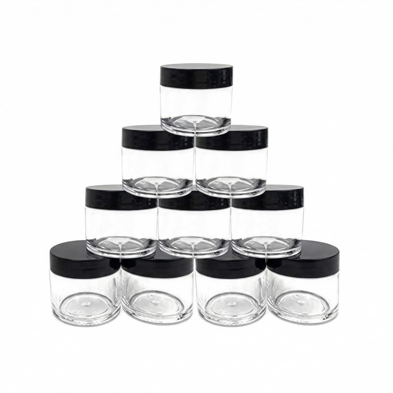 30g 30ml/1oz Refillable Black and White Plastic Screw Cap Lid with Clear Base Empty Plastic Cosmetic Jars for Nail Powder Bottles Eye Shadow Container Pack of 10