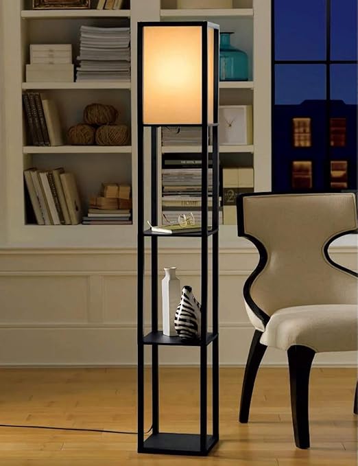 Wooden Floor Lamps with Shelves, 3 Tier Storage Shelves 1.6m Tall