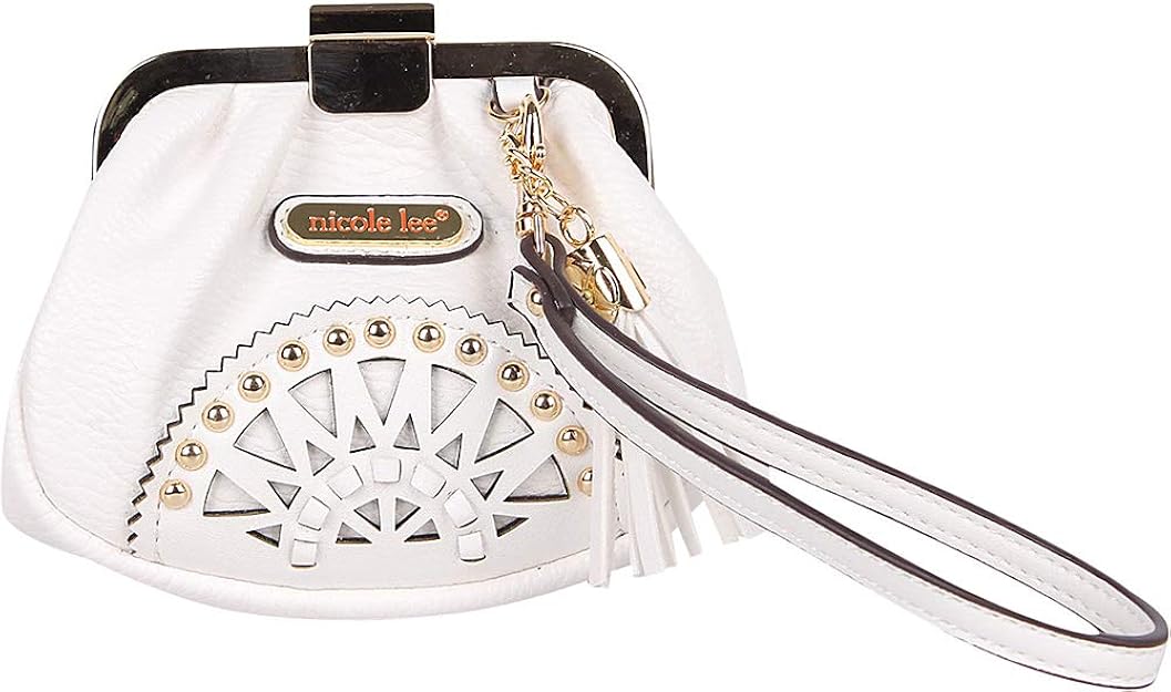 Printed Wristlet Coin Purse with Kiss Lock Closure (White) Handbags