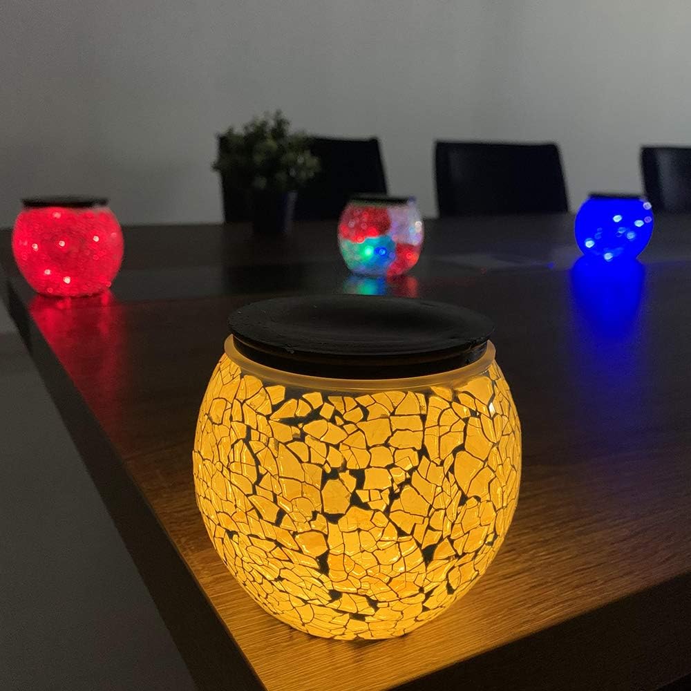 Nurluce 4 Pack Battery Operated Outdoor Tabletop Lanterns 10 LED Outdoor Garden Mosaic Glass Decorative Lanterns Cracked Glass Waterproof Table Lamp Waterproof Mood Lights for Patio Garland Garden - - 