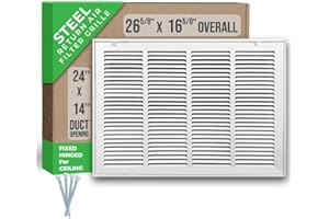 Fits 24x14 Duct Opening | Steel Return Air Filter Grille by Handua [Fixed Hinged] for 1-inch Filters | Vent Cover Grill for Sidewall and Ceiling | White | Outer Dimensions: 26 5/8"W X 16 5/8"H