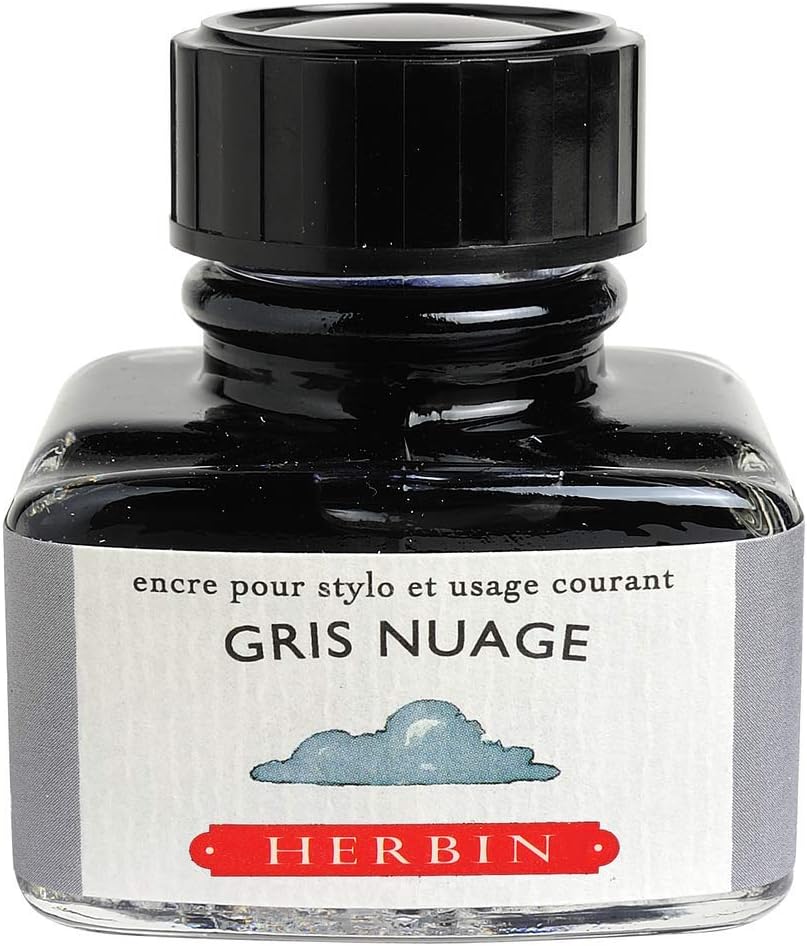 Jacques Herbin13008T - One 30 ml Bottle of Ink for Fountain pens and Rollerball pens, Gris Nuage/Cloud Grey Colour - Made in France - Calligraphy, Writing