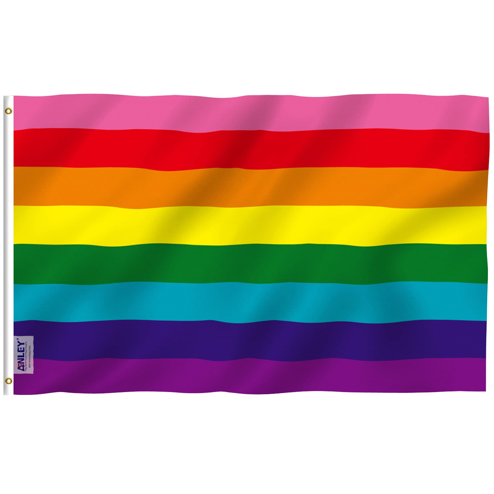 Anley Fly Breeze 3x5 Foot Original 8 Stripe Rainbow Flag - Vivid Color and Fade Proof - Canvas Header and Double Stitched - Historical Gay LGBT Flags Polyester with Brass Grommets 3 X 5 Ft