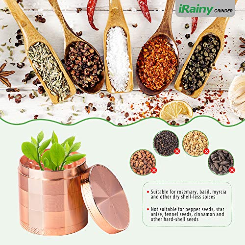 iRainy [5 Piece] Spice Herb Grinder with Pollen Catcher, 2.1 Inch, Metal Rose Gold - Thumbnail 4