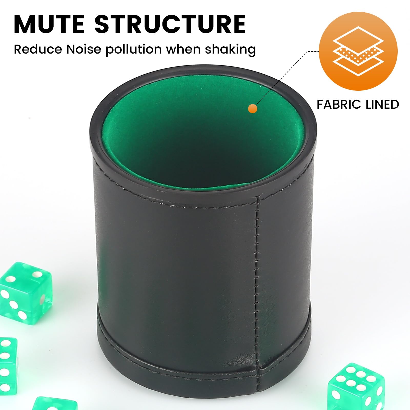 5 Pack PU Leather Dice Cups Velvet Felt-Lined Shaker Cups with 30 Dot Dice for Bar Party Yahtzee Farkle Dice Games